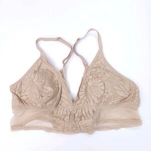 Aerie Real Me Bralette Tan Lace Removable Pads Pullover Rose Gold Hardware Large